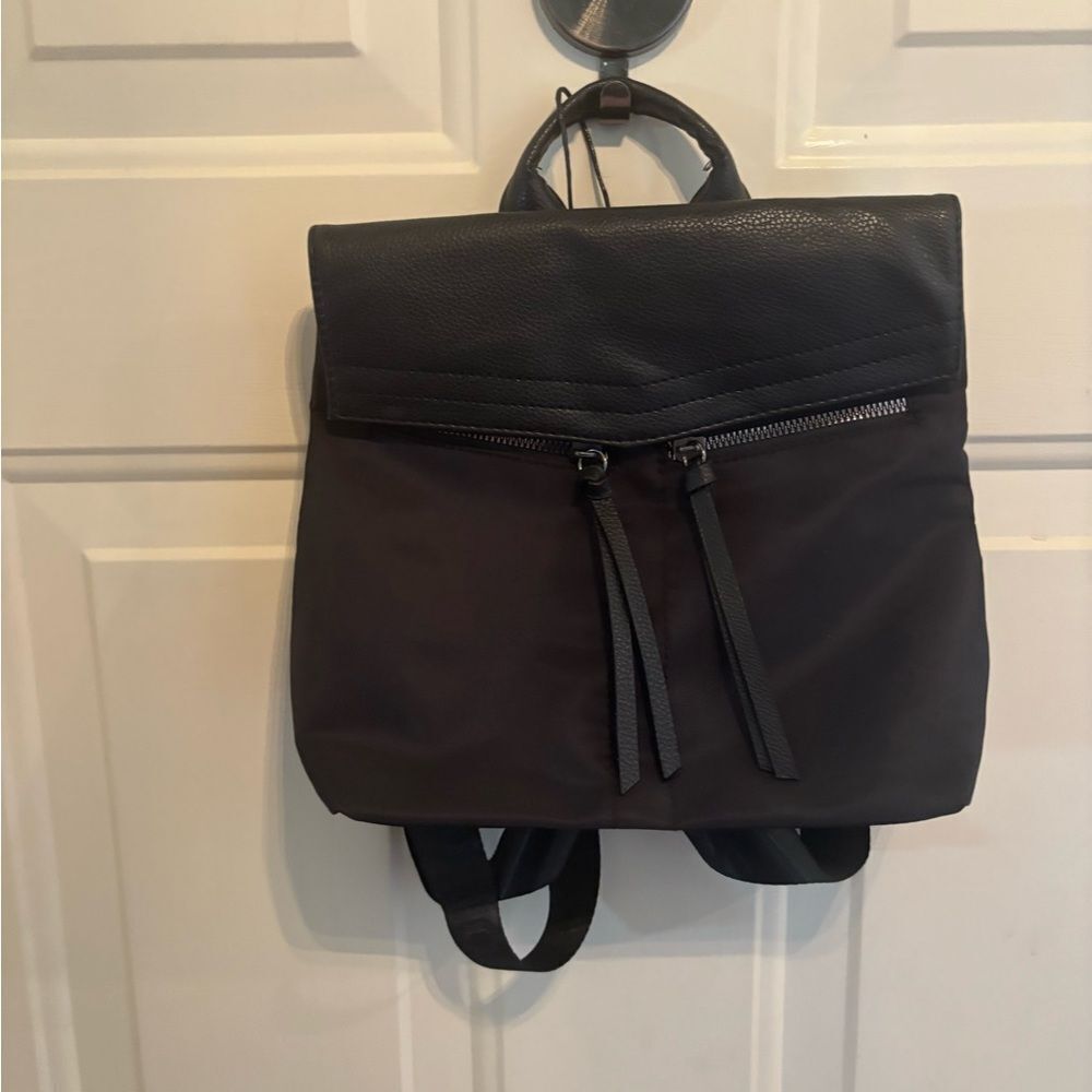 Botkier Sleek Black Nylon Backpack with Leather Accents - Picture 2 of 4